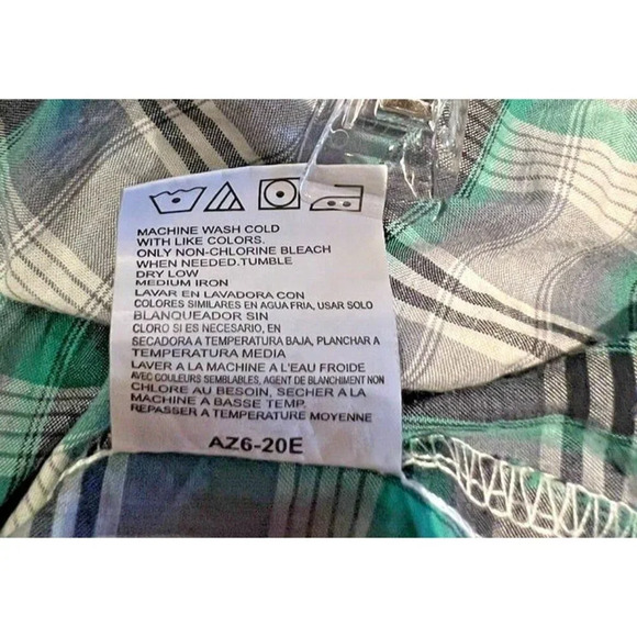 XXL Men's Green Plaid Wrangler Retro Western Cowboy Collared Pearl Button Shirt - Picture 8 of 8